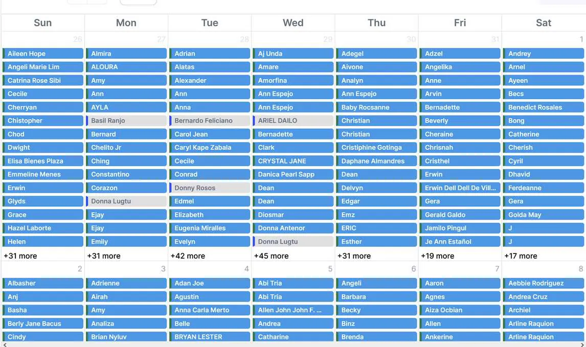 Calendar packed with appointments over several weeks