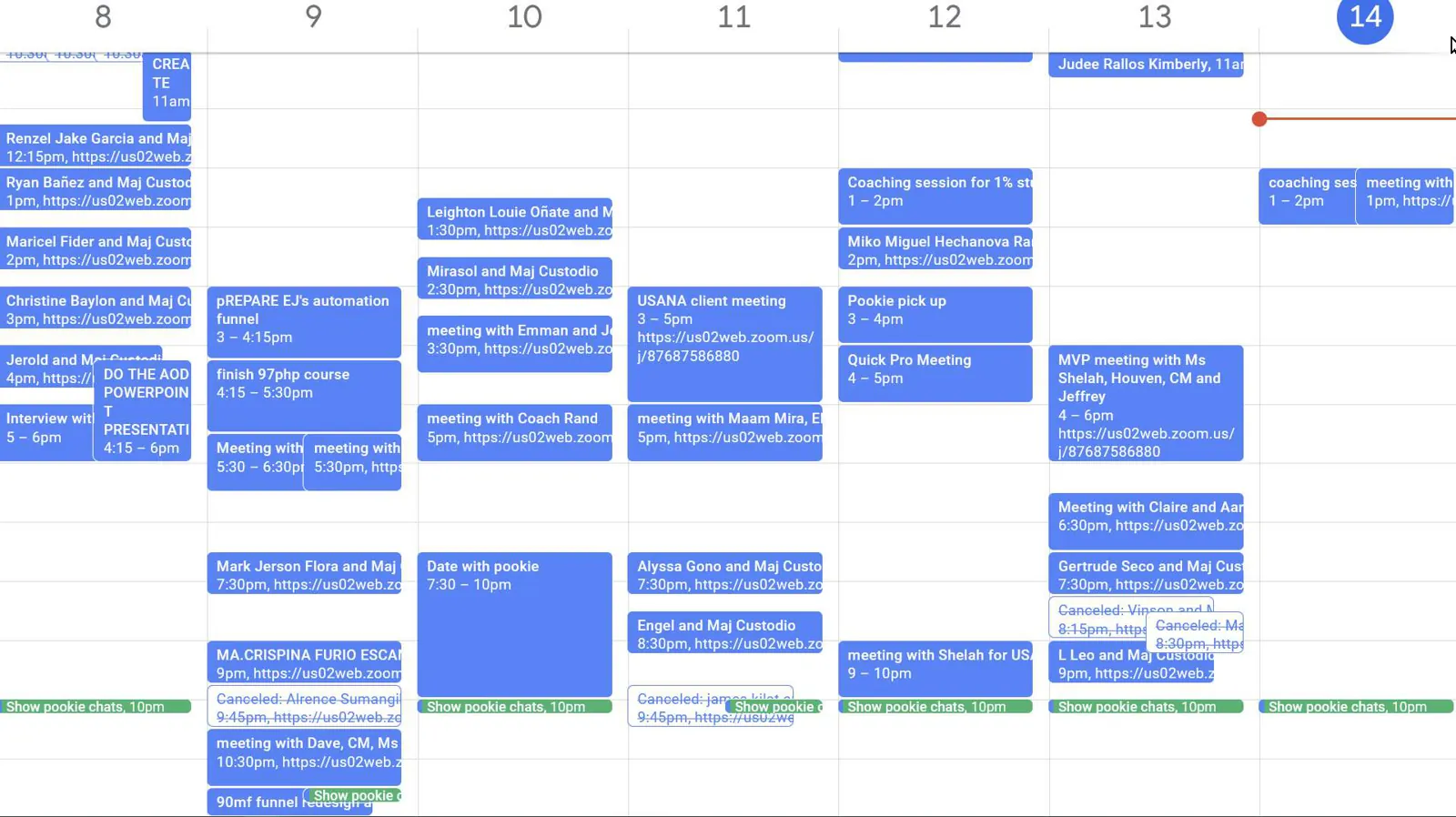 Calendar filled with booked appointments