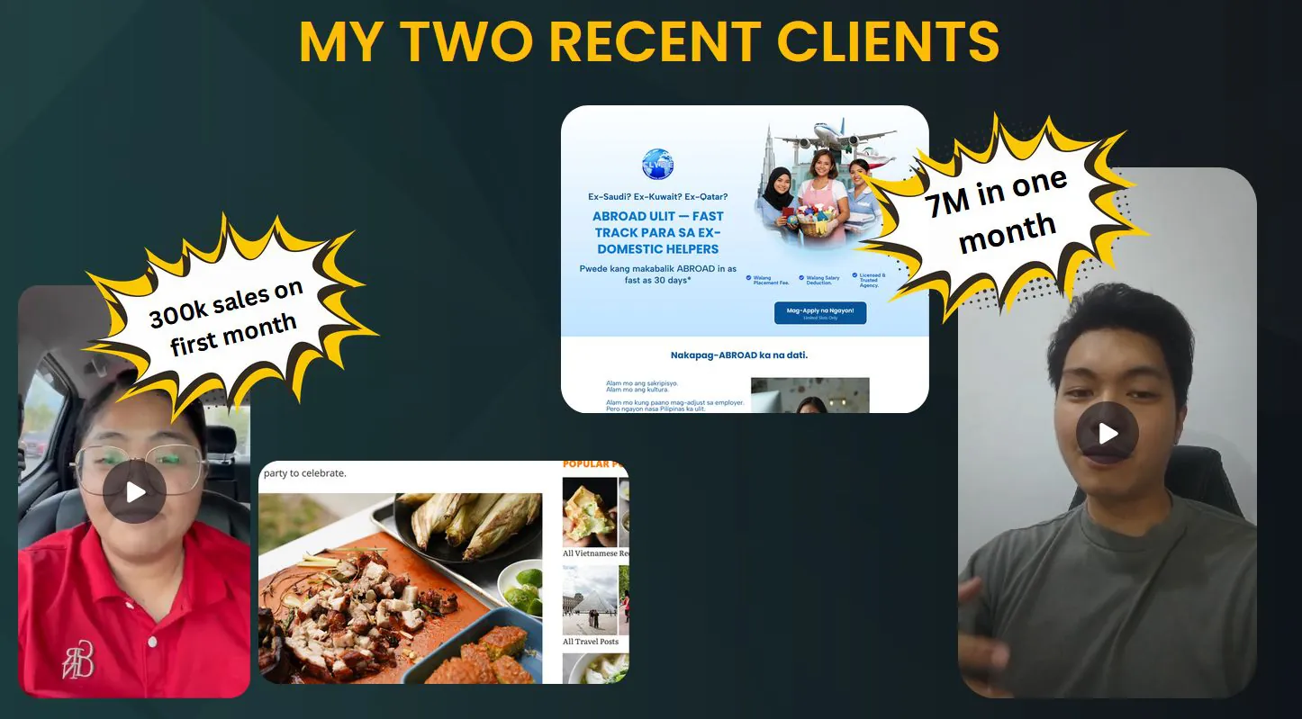 Two recent clients: ₱300K sales on first month and ₱7M in one month